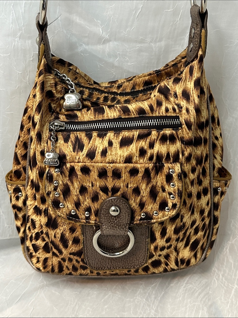 Van Zeeland Leopard Print Shoulder Bag with Studded Front Pocket